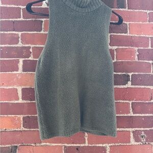 Express Olive Green Sleeveless Turtleneck Sweater